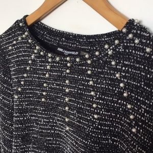 Karl Lagerfeld Black Sweater with Pearls Large